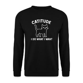 Catitude Katzenspruch - Unisex Pullover - Schwarz - Vorne - Alina (178cm) & Michal (187cm)