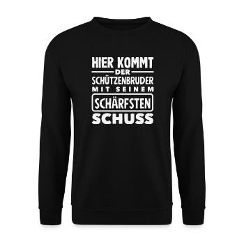Schützenbruder Verein Fest Lustiger Schützenfest - Unisex Pullover - Schwarz - Vorne - Alina (178cm) & Michal (187cm)
