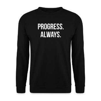 PROGRESS. ALWAYS. | Greyline Official - Unisex Sweatshirt - black - Front - Alina (178cm) & Michal (187cm)