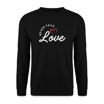 ❤️L’amour ne manque jamais - 1 Corinthiens 13:8 - Sweat-shirt Unisexe - noir - Devant - Alina (178cm) & Michal (187cm)