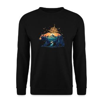 Bär Kompass Natur Design Wildnis Entdecker - Unisex Pullover - Schwarz - Vorne - Alina (178cm) & Michal (187cm)