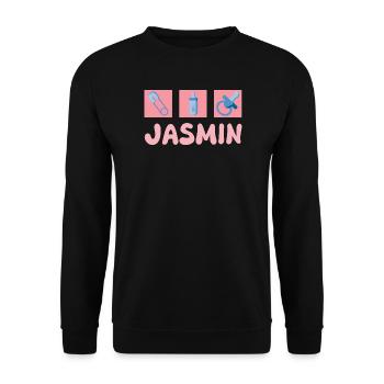 Jasmin als Schnuller - Unisex Pullover - Schwarz - Vorne - Alina (178cm) & Michal (187cm)