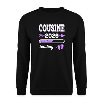 Cousine 2026 Loading Schwangerschaft Geschenkidee - Unisex Pullover - Schwarz - Vorne - Alina (178cm) & Michal (187cm)