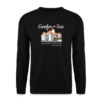 Genfer See, Handzeichnung Schloss Chillon, Schweiz - Unisex Pullover - Schwarz - Vorne - Alina (178cm) & Michal (187cm)