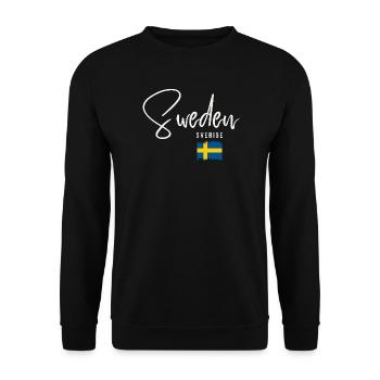 Hergestellt in Schweden, schwedische Wurzeln - Unisex Pullover - Schwarz - Vorne - Alina (178cm) & Michal (187cm)