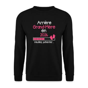 Arrière Grand-mère en 2026 Cadeau Future Mamie - Sweat-shirt Unisexe - noir - Devant - Alina (178cm) & Michal (187cm)