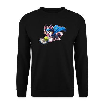 Corgi super-héros avec balle de tennis et cape - Sweat-shirt Unisexe - noir - Devant - Alina (178cm) & Michal (187cm)
