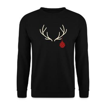 Geweih mit roter Weihnachtskugel – Yule Stil - Unisex Pullover - Schwarz - Vorne - Alina (178cm) & Michal (187cm)