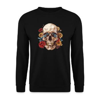 Skull, skull with flowers - Unisex Sweatshirt - black - Front - Alina (178cm) & Michal (187cm)