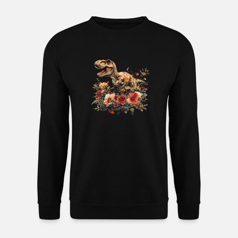 T-Rex Dino mit Blumen - Unisex Pullover - Schwarz