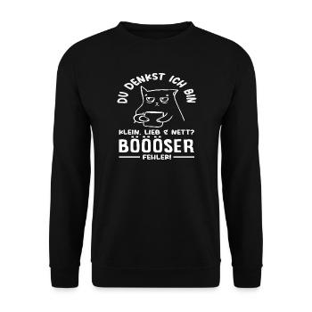 Böser Fehler Kleine Katze - Unisex Pullover - Schwarz - Vorne - Alina (178cm) & Michal (187cm)