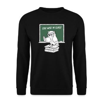 Wise owl reading in class - Unisex Sweatshirt - black - Front - Alina (178cm) & Michal (187cm)