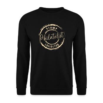 Briefmarkensammlung Philatelist Briefmarken - Unisex Pullover - Schwarz - Vorne - Alina (178cm) & Michal (187cm)