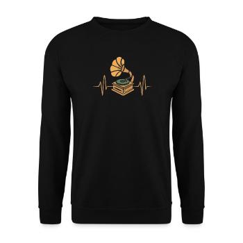 Platine vinyle vintage Heartbeat Design - Sweat-shirt Unisexe - noir - Devant - Alina (178cm) & Michal (187cm)