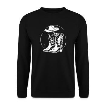 Western Lineart Boots Hat - Unisex Sweatshirt - black - Front - Alina (178cm) & Michal (187cm)