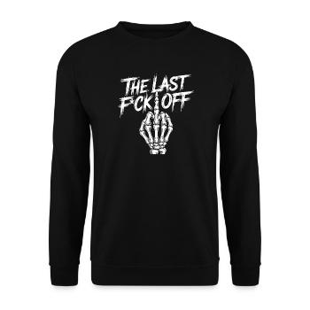 My Last F*ck Off – Skelett-Mittelfinger Design - Unisex Pullover - Schwarz - Vorne - Alina (178cm) & Michal (187cm)