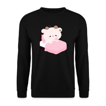 Schläfrige rosa Kuh Kawaii Schlafenszeit - Unisex Pullover - Schwarz - Vorne - Alina (178cm) & Michal (187cm)