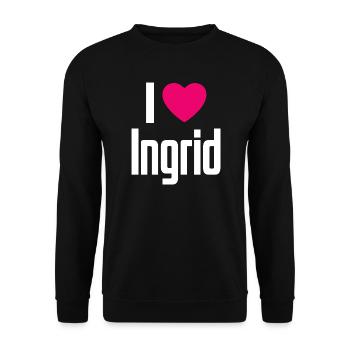 I Love Ingrid Pinkes Herz Ich liebe Ingrid - Unisex Pullover - Schwarz - Vorne - Alina (178cm) & Michal (187cm)