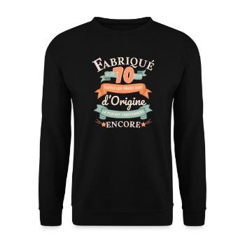 Fabriqué Il Y A 70 Ans Pièces d’Origine - Sweat-shirt Unisexe - noir - Devant - Alina (178cm) & Michal (187cm)