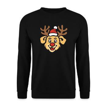 Fröhlicher Weihnachts-Hund mit Geweih - Unisex Pullover - Schwarz - Vorne - Alina (178cm) & Michal (187cm)