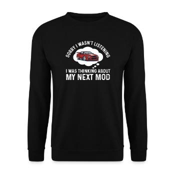 Je pense à ma prochaine citation sur la voiture de course drôle de mod - Sweat-shirt Unisexe - noir - Devant - Alina (178cm) & Michal (187cm)