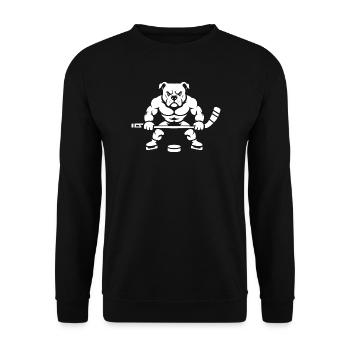 Muskulöser Bulldogge Eishockeyspieler Silhouette - Unisex Sweatshirt - black - Front - Alina (178cm) & Michal (187cm)