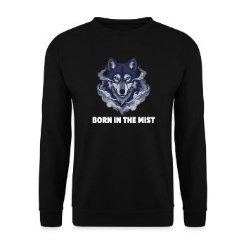 Nebelwolf: Wolfkopf im Dunst - Unisex Pullover - Schwarz - Vorne - Alina (178cm) & Michal (187cm)