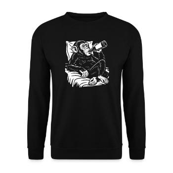 Cheeky Chimp schlürft Bier - Unisex Pullover - Schwarz - Vorne - Alina (178cm) & Michal (187cm)