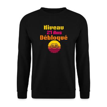 Level 21 Freigeschaltet - Unisex Pullover - Schwarz - Vorne - Alina (178cm) & Michal (187cm)