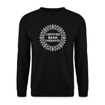 Zertifizierter Bohnen-Therapeut - Unisex Pullover - Schwarz - Vorne - Alina (178cm) & Michal (187cm)
