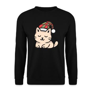 Schottische Weihnachtskatze im Winterlook - Unisex Pullover - Schwarz - Vorne - Alina (178cm) & Michal (187cm)