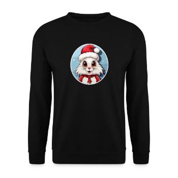 Kawaii Christmas Bunny with Santa Hat - Unisex Sweatshirt - black - Front - Alina (178cm) & Michal (187cm)