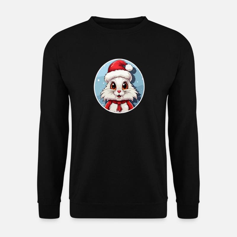 Kawaii Weihnachtshase mit Santa-Hut - Unisex Pullover - Schwarz