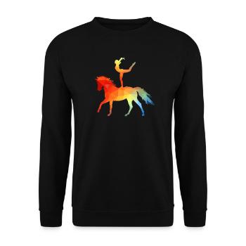 Voltigieren Akrobatik Reitsport Reiten Pferd bunt - Unisex Pullover - Schwarz - Vorne - Alina (178cm) & Michal (187cm)