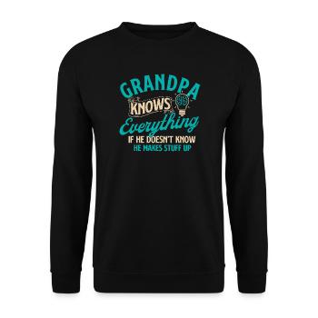 Opa weiß alles, lustiges Zitat, Familienhumor - Unisex Pullover - Schwarz - Vorne - Alina (178cm) & Michal (187cm)