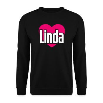 I Love Linda Pinkes Herz Ich liebe Linda - Unisex Pullover - Schwarz - Vorne - Alina (178cm) & Michal (187cm)