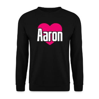 I Love Aaron Pinkes Herz Ich liebe Aaron - Unisex Pullover - Schwarz - Vorne - Alina (178cm) & Michal (187cm)