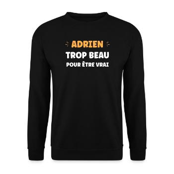 Adrien ist zu schön, um wahr zu sein - Unisex Pullover - Schwarz - Vorne - Alina (178cm) & Michal (187cm)