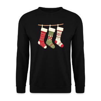 Drei Strümpfe Weihnachtsmuster - Unisex Pullover - Schwarz - Vorne - Alina (178cm) & Michal (187cm)