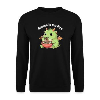 Ramenfeuer Drache – Nudeln mit Feuer - Unisex Pullover - Schwarz - Vorne - Alina (178cm) & Michal (187cm)