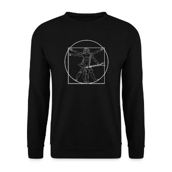 Vitruvianischer Rockgitarrist Geometrisches Kunstdesign - Unisex Pullover - Schwarz - Vorne - Alina (178cm) & Michal (187cm)