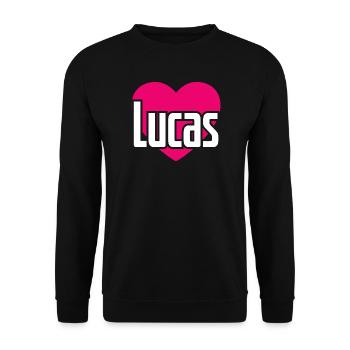 I Love Lucas Pinkes Herz Ich liebe Lucas - Unisex Pullover - Schwarz - Vorne - Alina (178cm) & Michal (187cm)