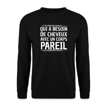 Original Idea For Men Bald Funny Baldness Humor  - Sweat-shirt Unisexe - noir - Devant - Alina (178cm) & Michal (187cm)