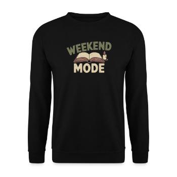 Weekend Mode – Cozy Buch & Kerze - Unisex Pullover - Schwarz - Vorne - Alina (178cm) & Michal (187cm)