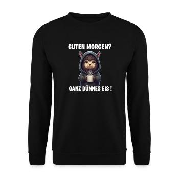 Morgenmuffel Alpaka Humor – Ganz Dünnes Eis - Unisex Sweatshirt - black - Front - Alina (178cm) & Michal (187cm)