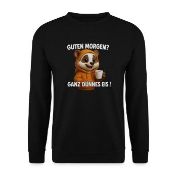 Lustiger Waschbär mit Kaffee Morgenmuffel Spruch - Unisex Pullover - Schwarz - Vorne - Alina (178cm) & Michal (187cm)