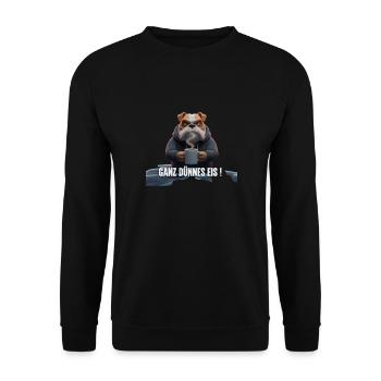 Bulldogge mit Kaffee – Witziges Eis-Motiv - Unisex Pullover - Schwarz - Vorne - Alina (178cm) & Michal (187cm)
