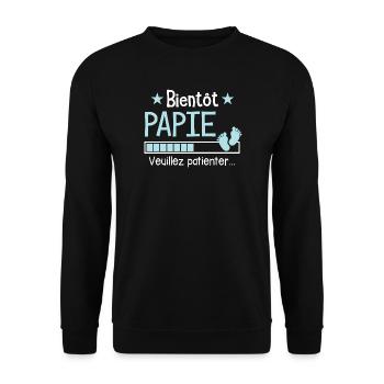 Bientôt Papie Cadeau Futur Papi - Sweat-shirt Unisexe - noir - Devant - Alina (178cm) & Michal (187cm)