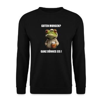 Müder Frosch Kaffee Laune Spruch - Unisex Pullover - Schwarz - Vorne - Alina (178cm) & Michal (187cm)