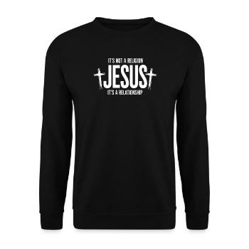 Beziehung, nicht Religion: Jesus - Unisex Pullover - Schwarz - Vorne - Alina (178cm) & Michal (187cm)